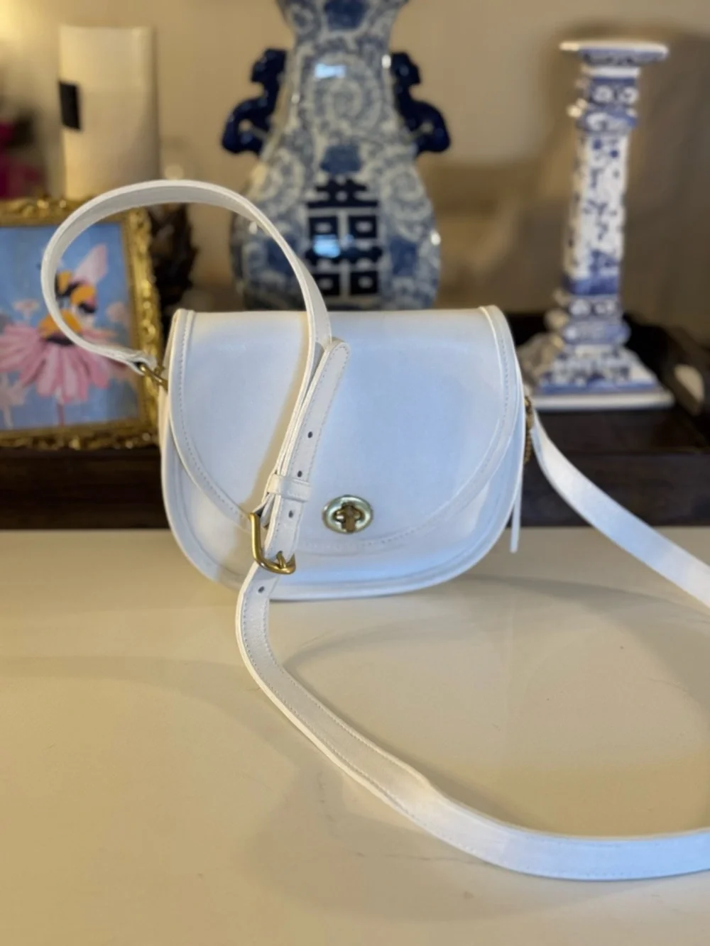 🤍 VINTAGE COACH WHITE LEATHER WATSON TURNLOCK CROSSBODY BAG #9981! - Picture 2 of 12